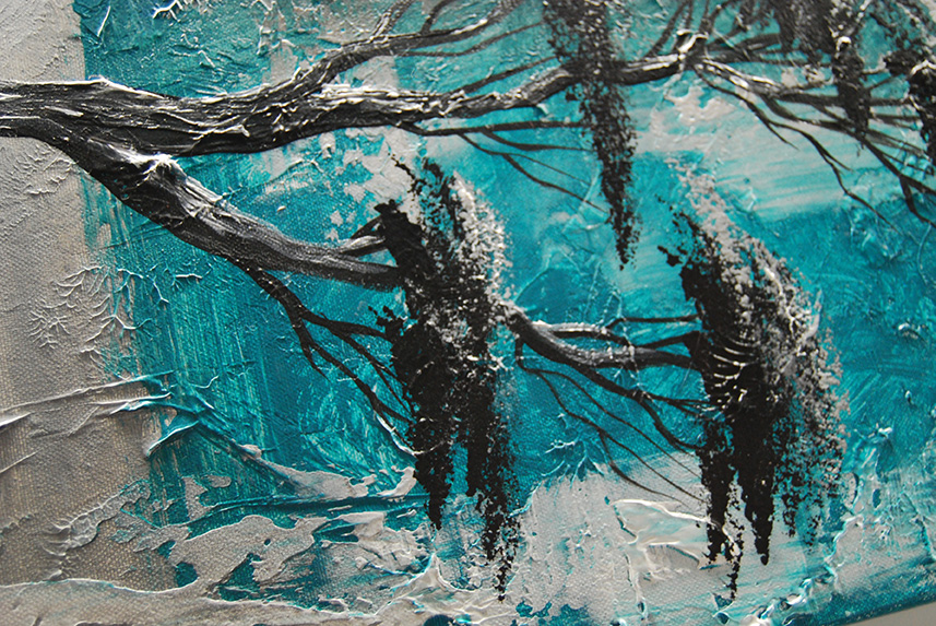 Jednodílný ručně malovaný obraz strom tyrkys