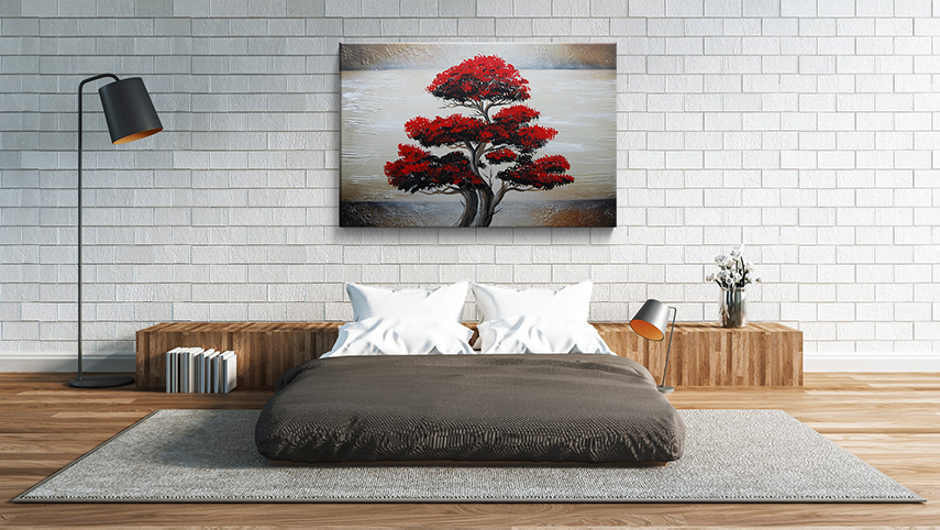 Jednodílný ručně malovaný obraz červený strom