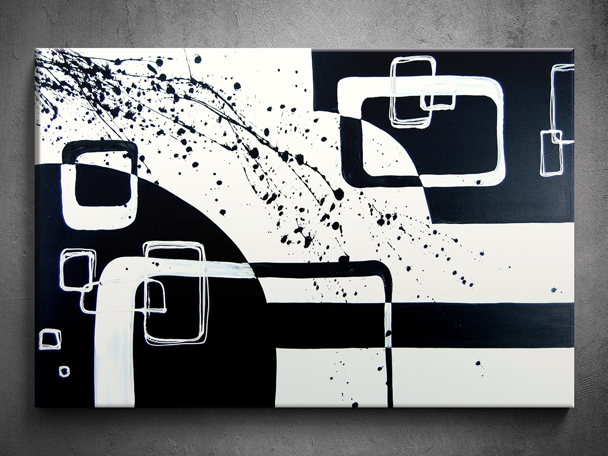 Abstrakcia ručne maľovaný obraz čiernobiele obdĺžniky