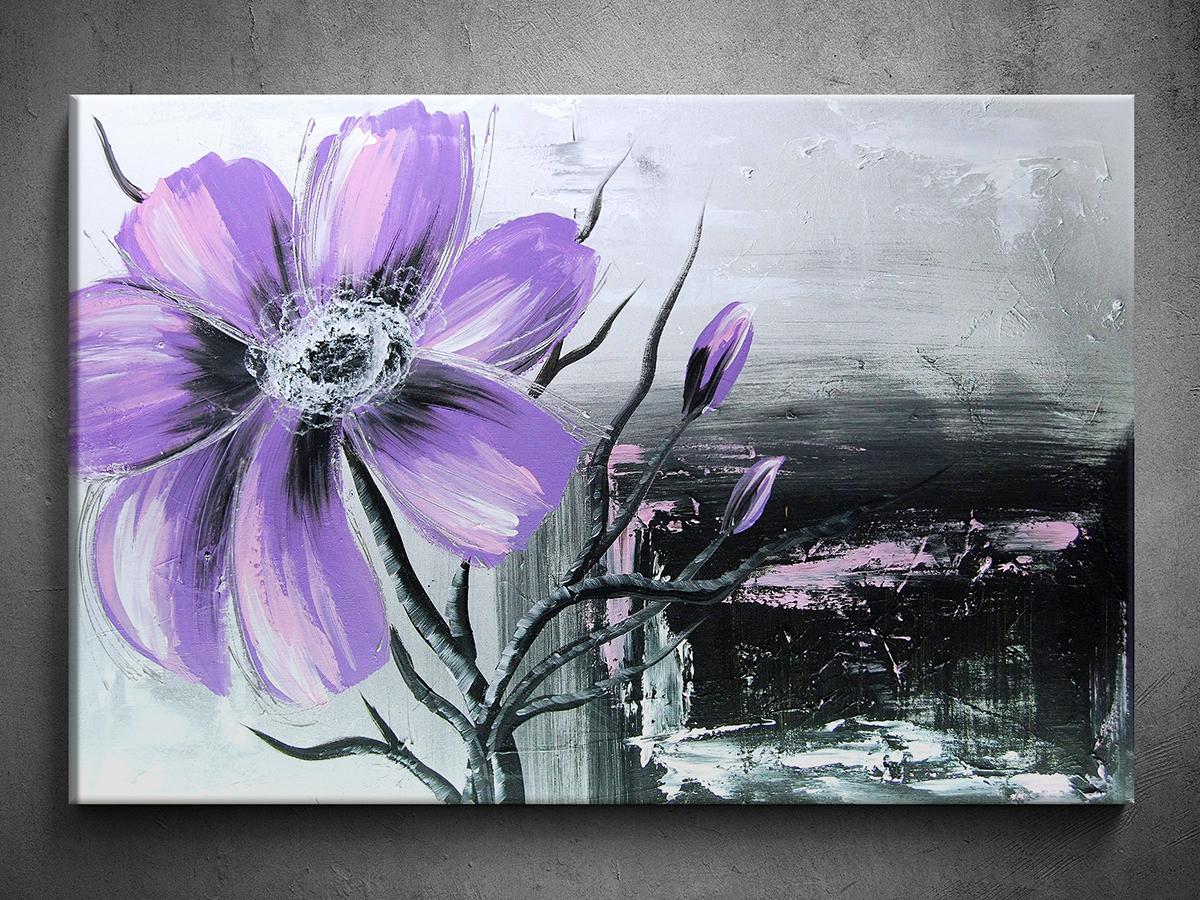 Ručne maľovaný obraz fialový kvet