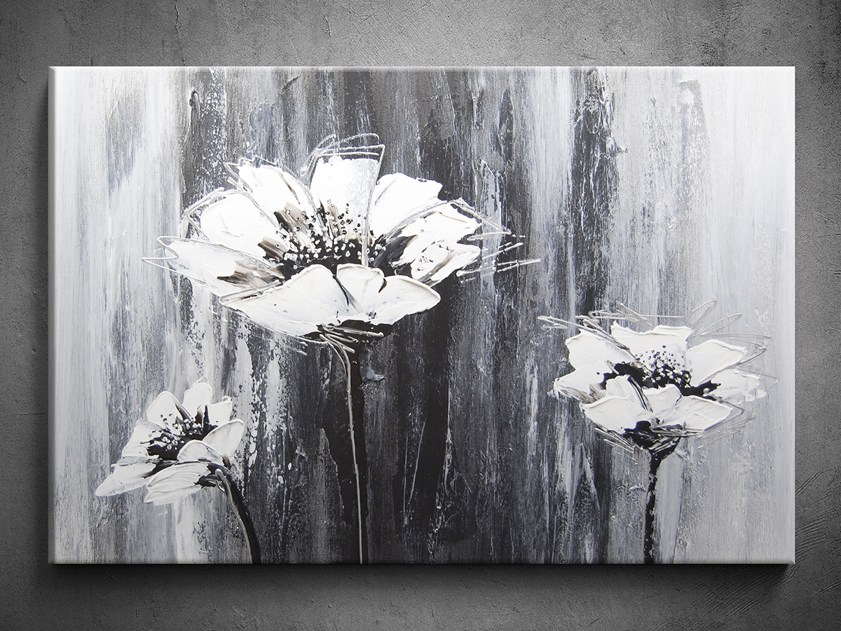 Ručne maľovaný obraz čiernobiele kvety