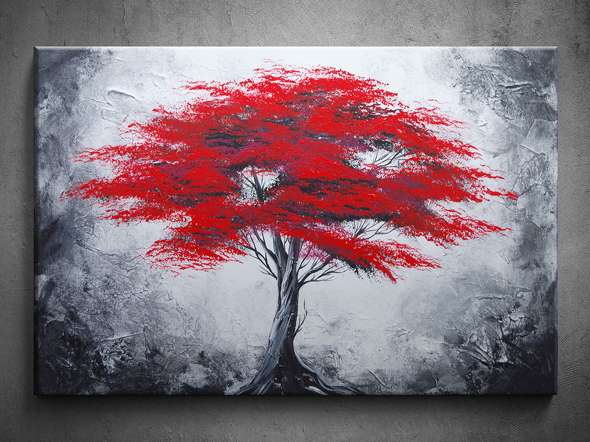 Ručne maľovaný obraz červený strom