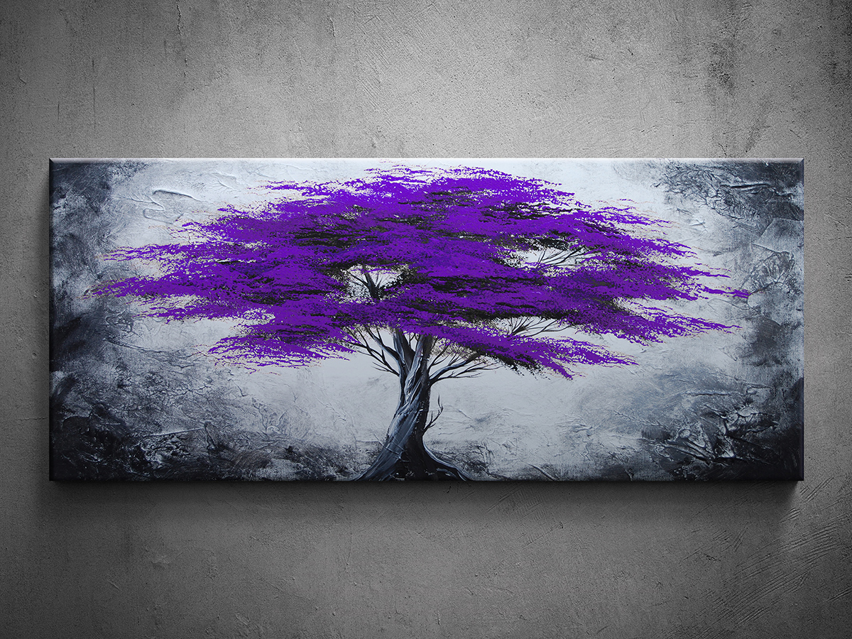 Ručne maľovaný obraz panorámu fialový strom