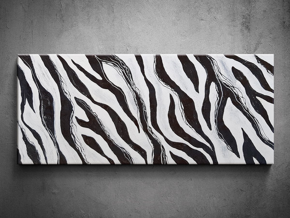 Čiernobiela abstrakcia - ručne maľovaný obraz zebra