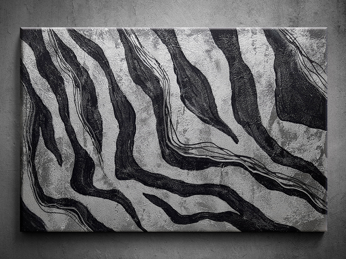 Strieborná abstrakcia - Ručne maľovaný obraz zebra
