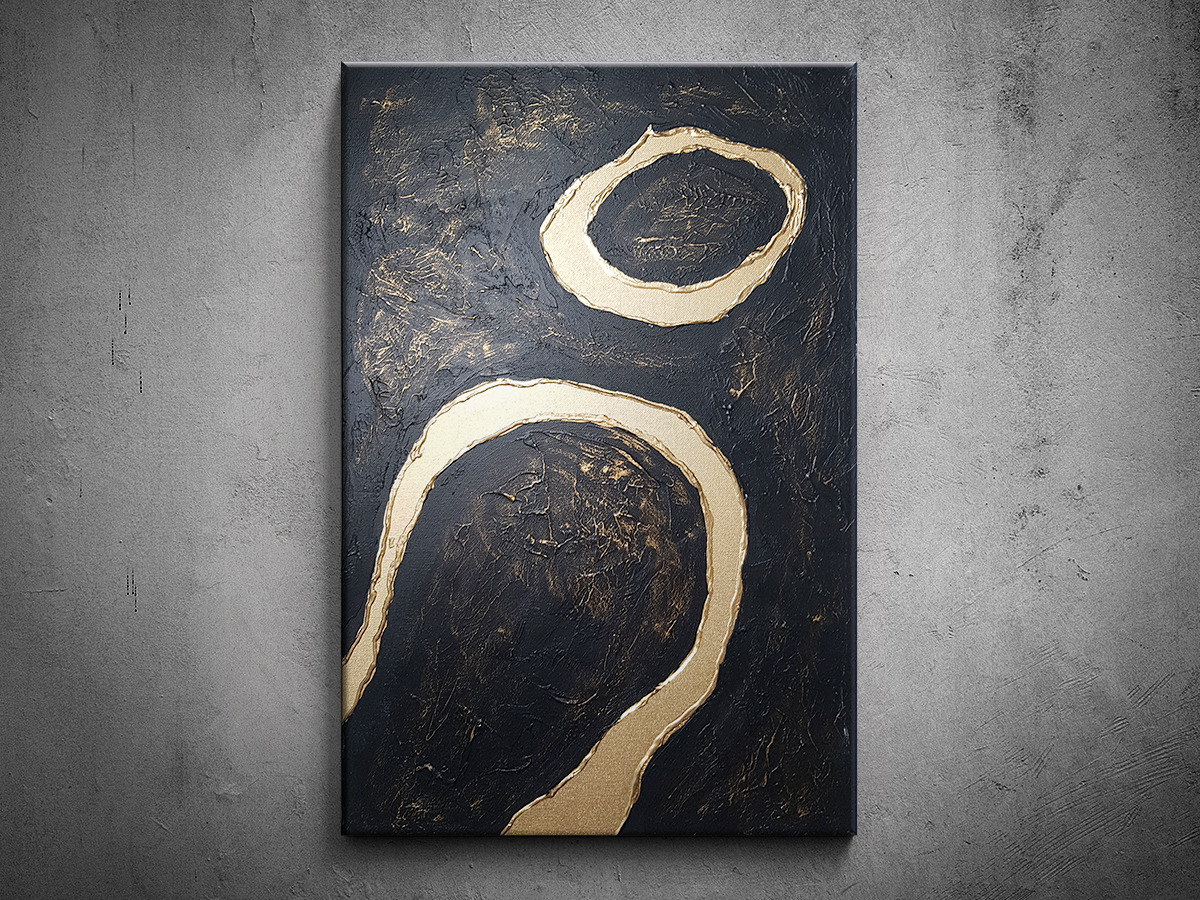 Abstraktne ručne maľovaný zlato-čierny obraz